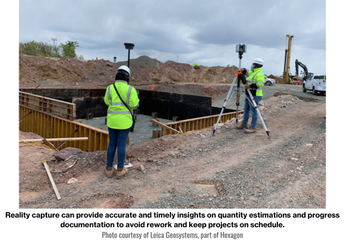 Leica Geosystems Hexagon_Reality capture can provide accurate and timely insights on quantity estimations and progress documentation to avoid rework and keep projects on schedule